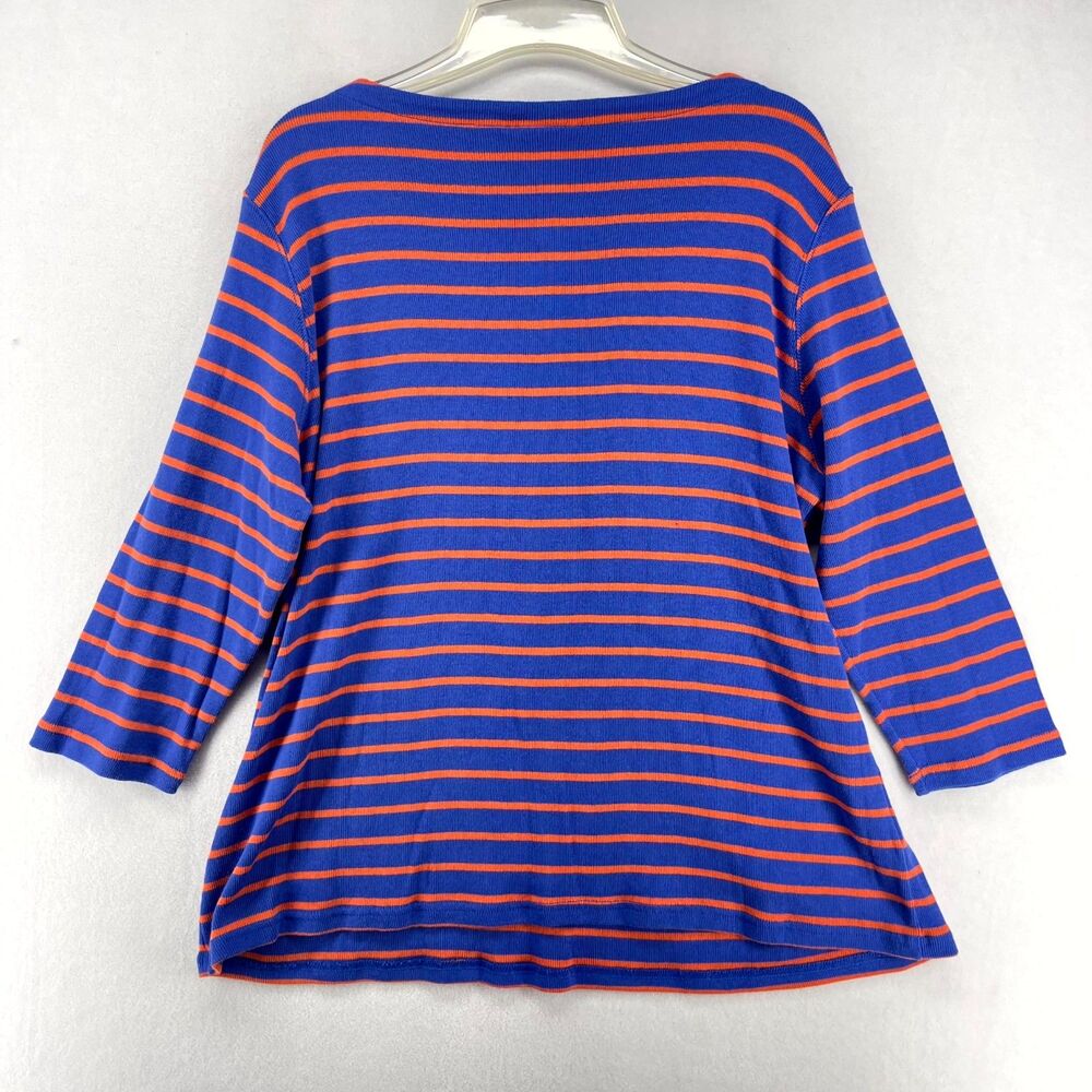 L.L. Bean Blue/Orange Striped Three-Quarter Sleeve Cotton T-shirt Ladies Size 2X - Picture 2 of 10